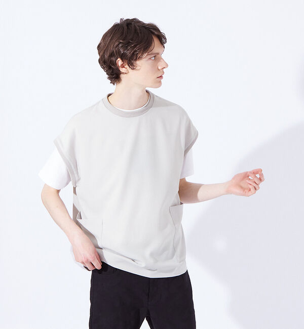 ABAHOUSE「【Comfortable】ダブルポケット ベスト / ノースリーブ Tシャツ」|ベスト・ジレ|グレージュ