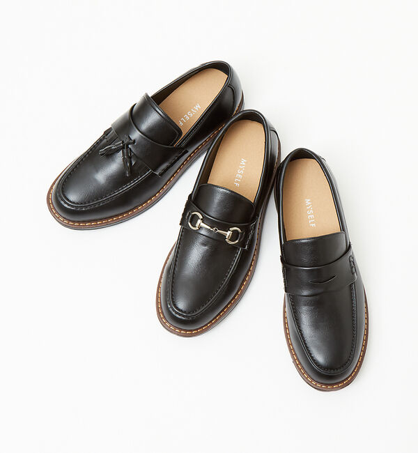 ABAHOUSE「ブラックレザー タンクソールシリーズ【コインローファー  /   ビットローファ」|ローファー|