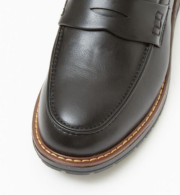 ABAHOUSE「ブラックレザー タンクソールシリーズ【コインローファー  /   ビットローファ」|ローファー|