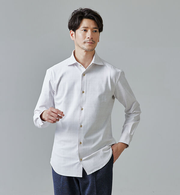 ABAHOUSE「【FLEX SHIRTS】マルチストレッチ スラブ チェック シャツ」|シャツ・ブラウス|ライトベージュ