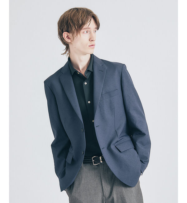 ABAHOUSE「【セットアップ対応】リネンライク ライトジャケット / 軽量 ストレッチ 手洗い」|テーラードジャケット|ネイビー