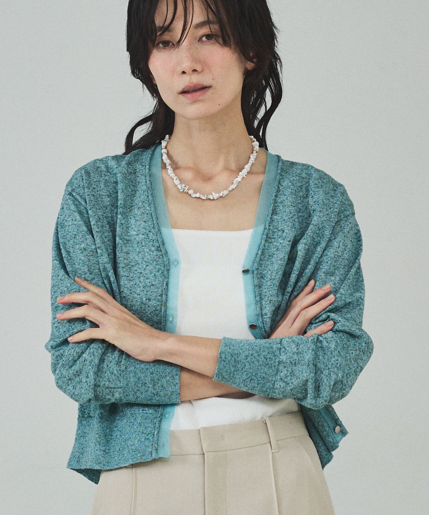 qualite「シアーミックスカーディガン」|カーディガン|グリーン