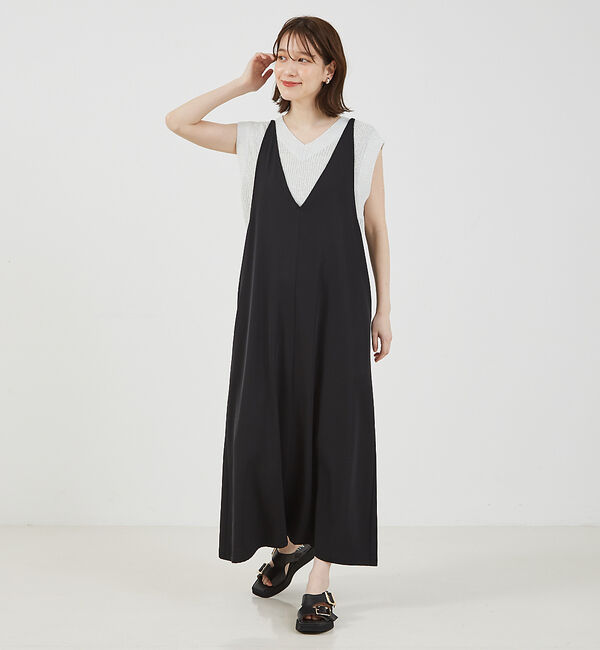 abahouse mavie「【大人のいちまんワンピ】クールタッチサテンキャミジャンスカ」|ジャンパースカート|