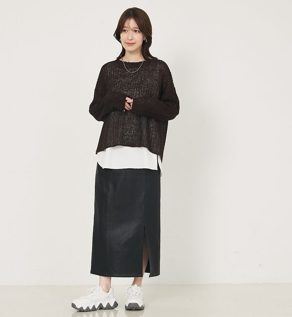 abahouse mavie「フェイクスウェード/フェイクレザースリットタイトスカート」|スカート|