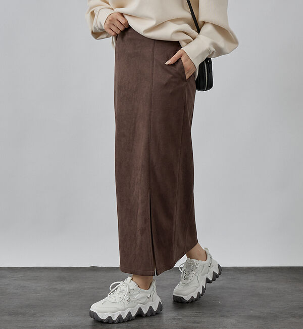 abahouse mavie「フェイクスウェード/フェイクレザースリットタイトスカート」|スカート|