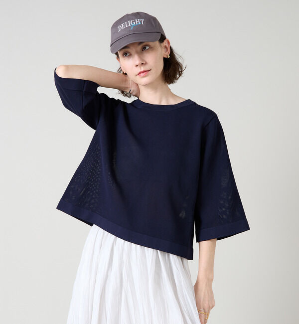 Liesse「メッシュ編みニットトップス」|ニット・セーター|ネイビー