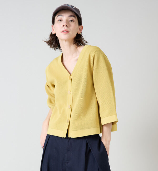 Liesse「メッシュ編みニットトップス」|ニット・セーター|イエロー