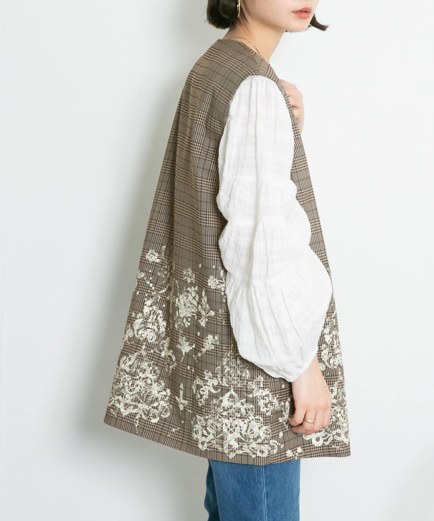  「レースプリントチェックベスト」|ベスト・ジレ|