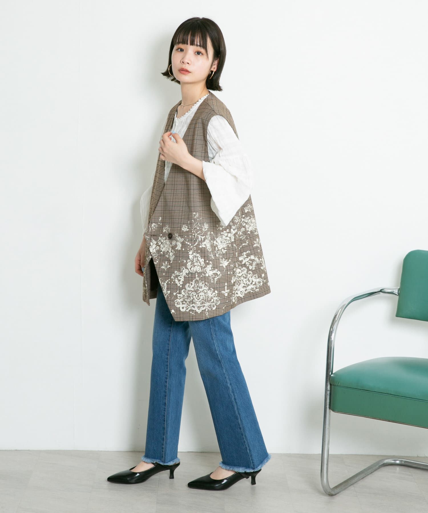  「レースプリントチェックベスト」|ベスト・ジレ|