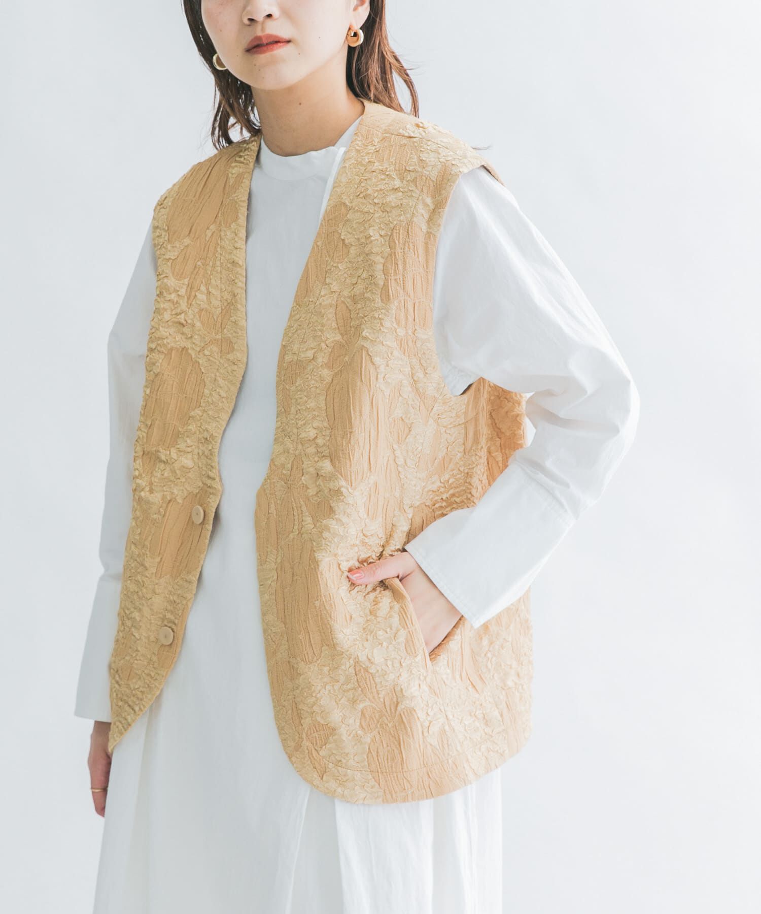  「BIGジャガードベスト」|ベスト・ジレ|ベージュ系その他