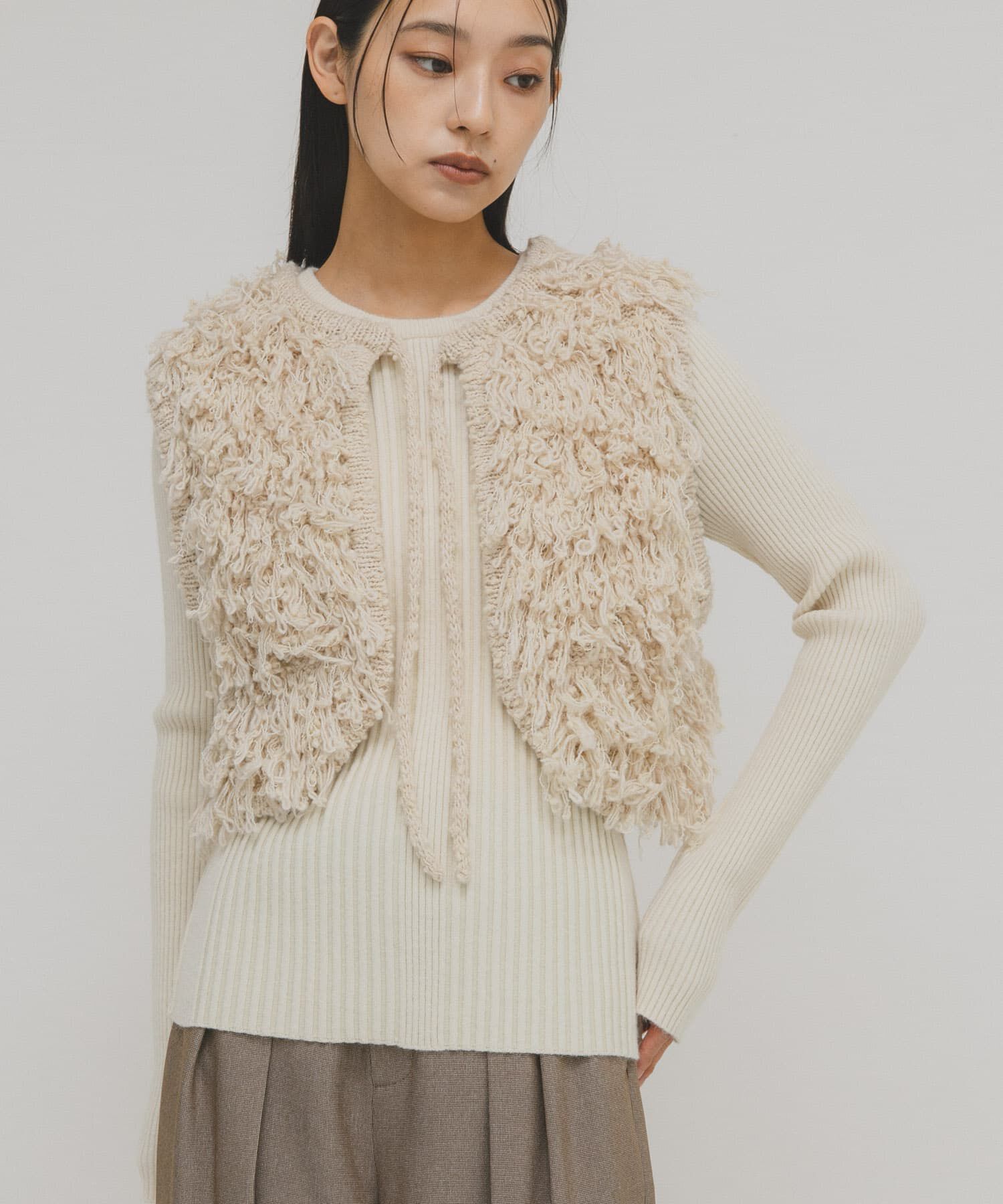  「ループニットベスト」|ベスト・ジレ|ベージュ