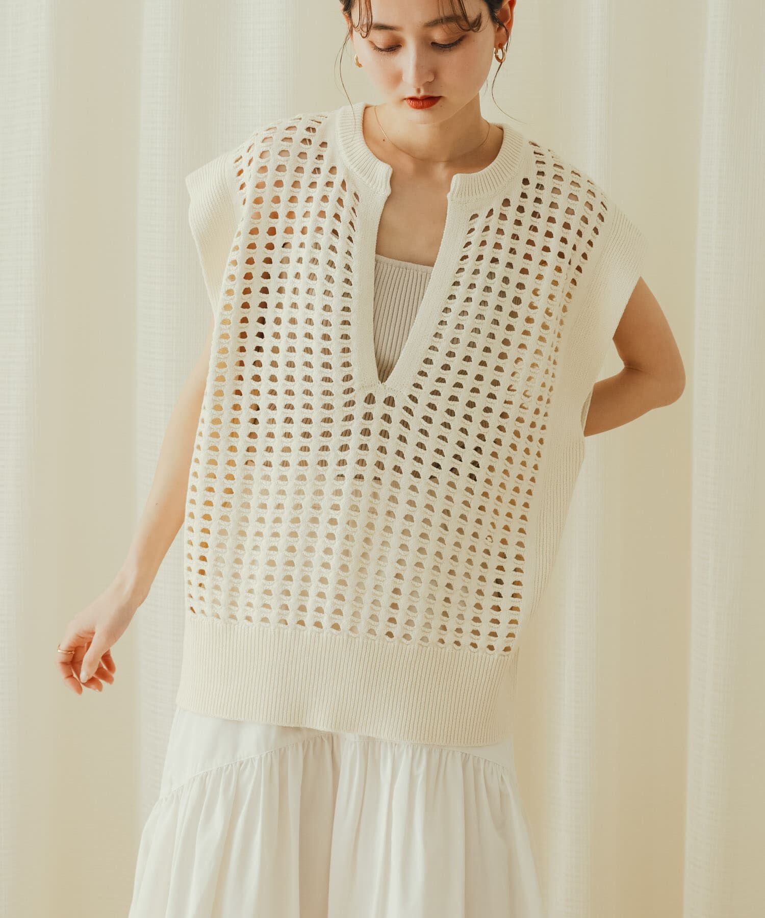 SENSE OF PLACE by URBAN RESEARCH「ホールメッシュキーネックニットベスト」|ベスト・ジレ|