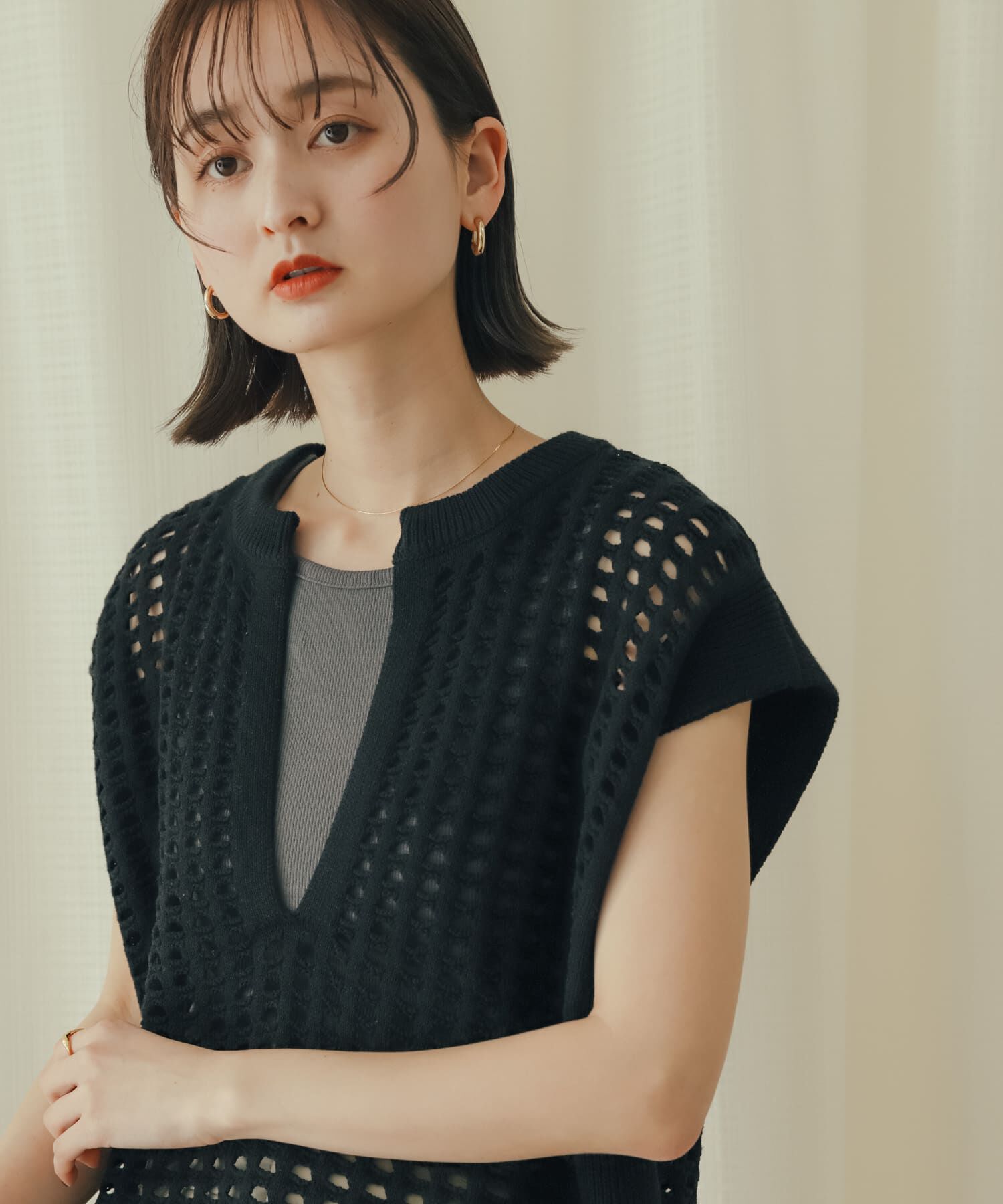 SENSE OF PLACE by URBAN RESEARCH「ホールメッシュキーネックニットベスト」|ベスト・ジレ|