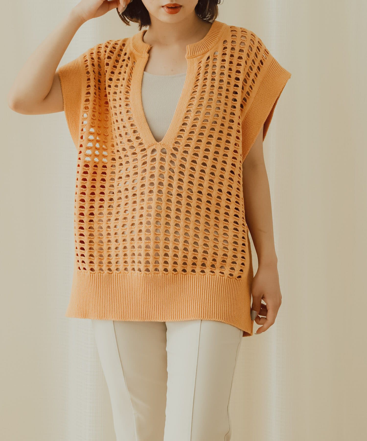 SENSE OF PLACE by URBAN RESEARCH「ホールメッシュキーネックニットベスト」|ベスト・ジレ|オレンジ