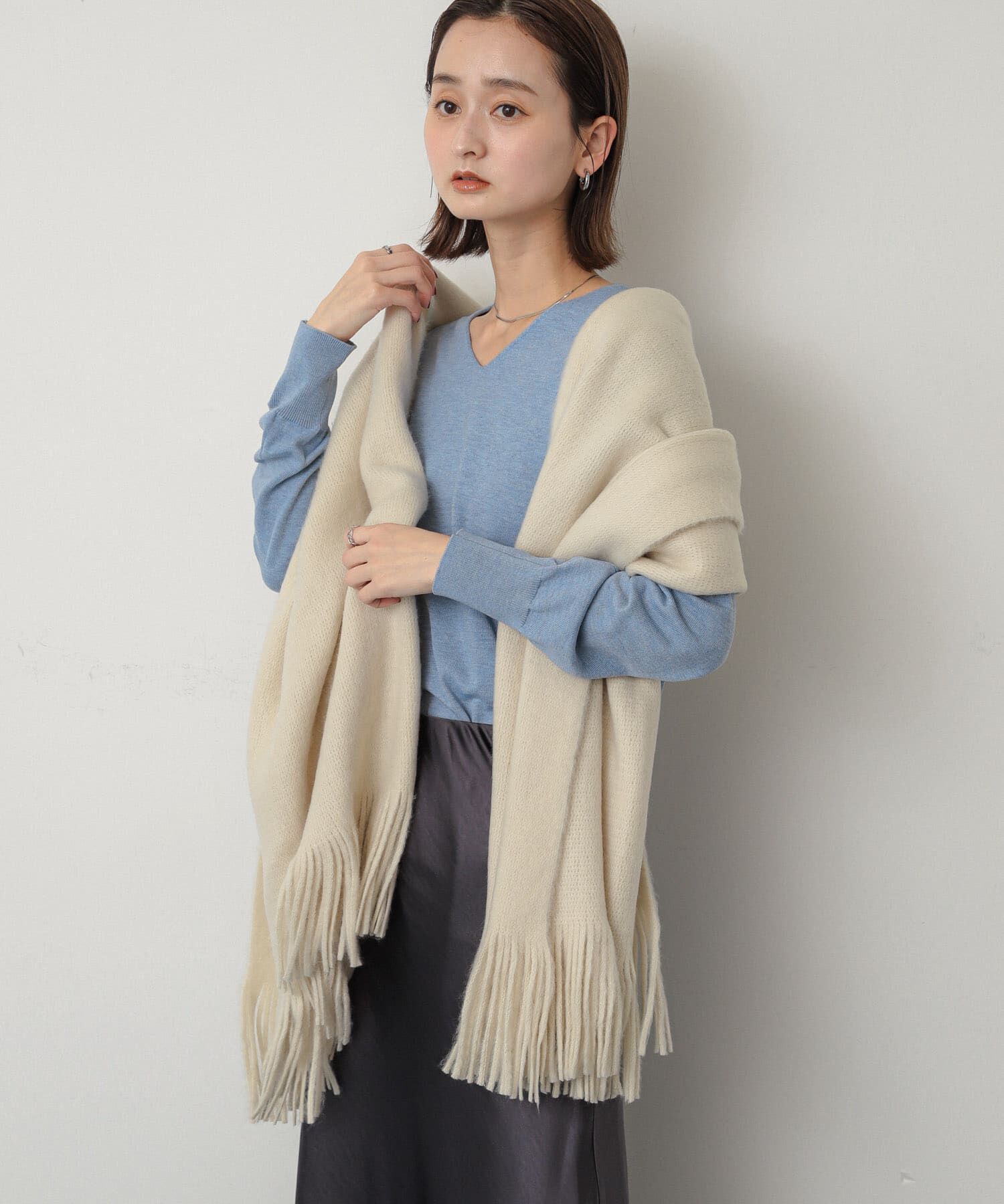 SENSE OF PLACE by URBAN RESEARCH「ニットフリンジストール」|ストール|アイボリー