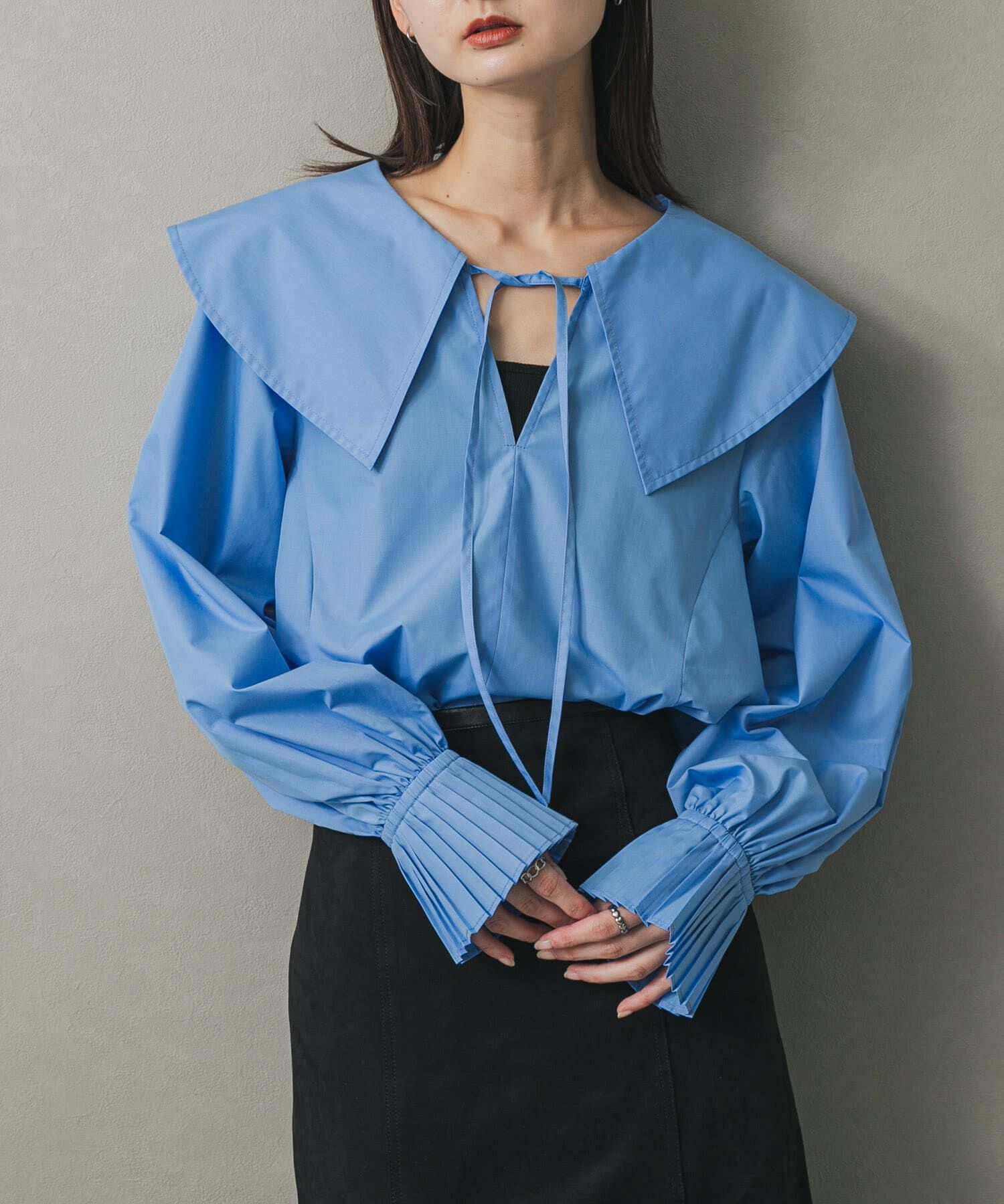 SENSE OF PLACE by URBAN RESEARCH「ビッグカラーカフスプリーツブラウス」|シャツ・ブラウス|ライトブルー