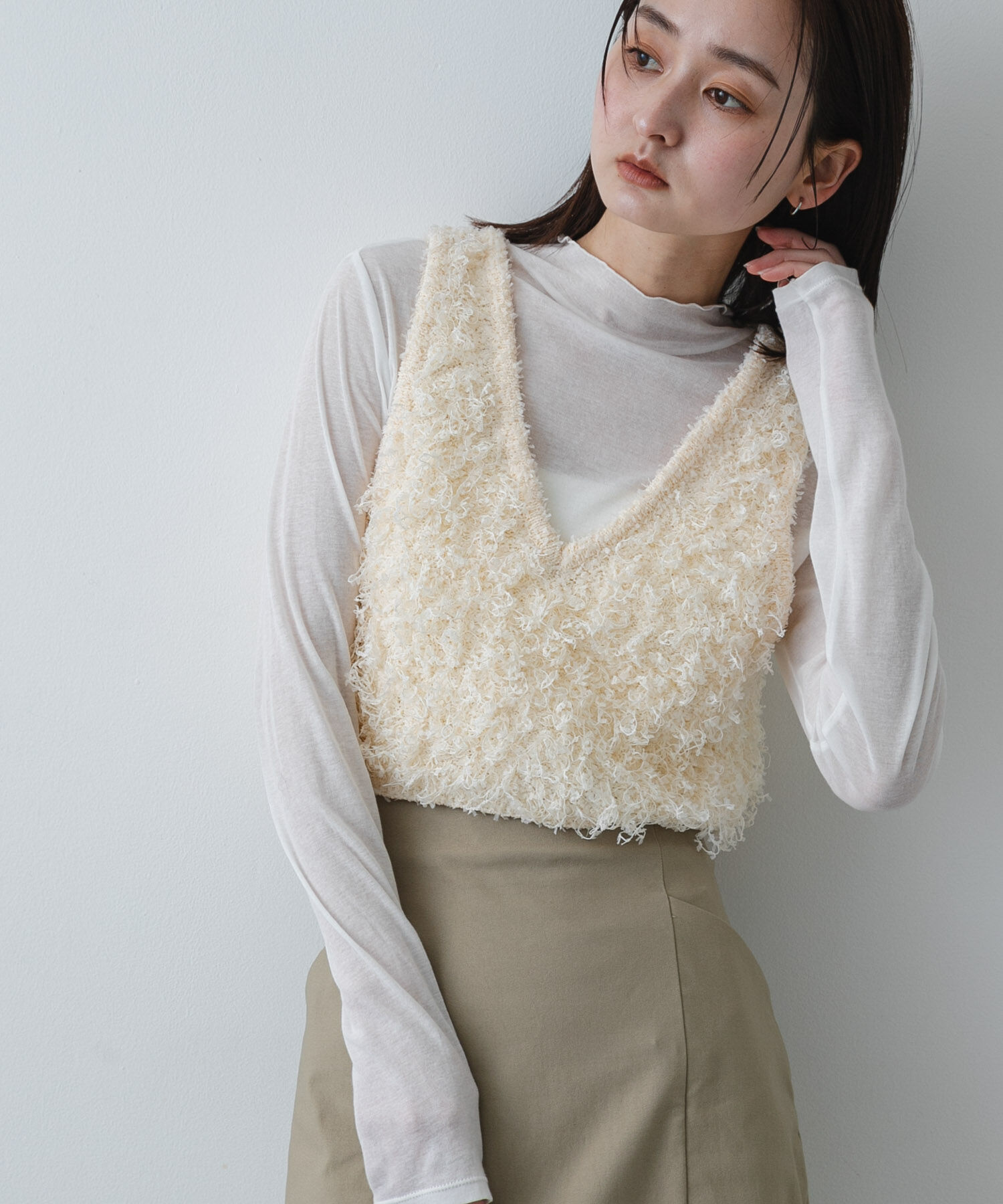 SENSE OF PLACE by URBAN RESEARCH「『洗濯可』2wayリボンヤーンループニットベスト」|ベスト・ジレ|オフホワイト