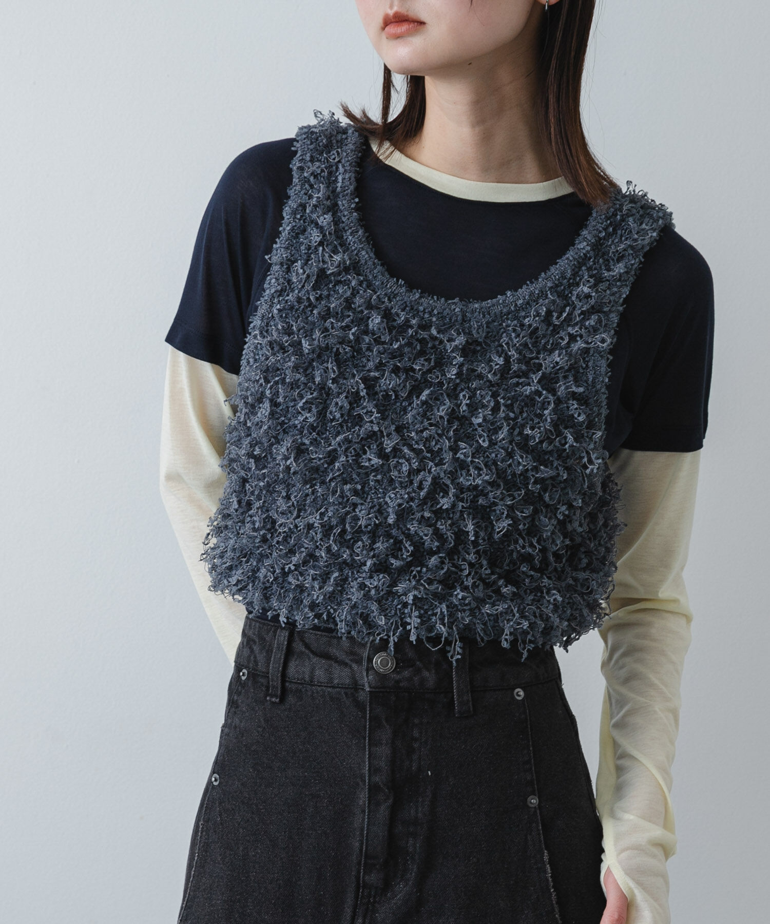 SENSE OF PLACE by URBAN RESEARCH「『洗濯可』2wayリボンヤーンループニットベスト」|ベスト・ジレ|チャコールグレー