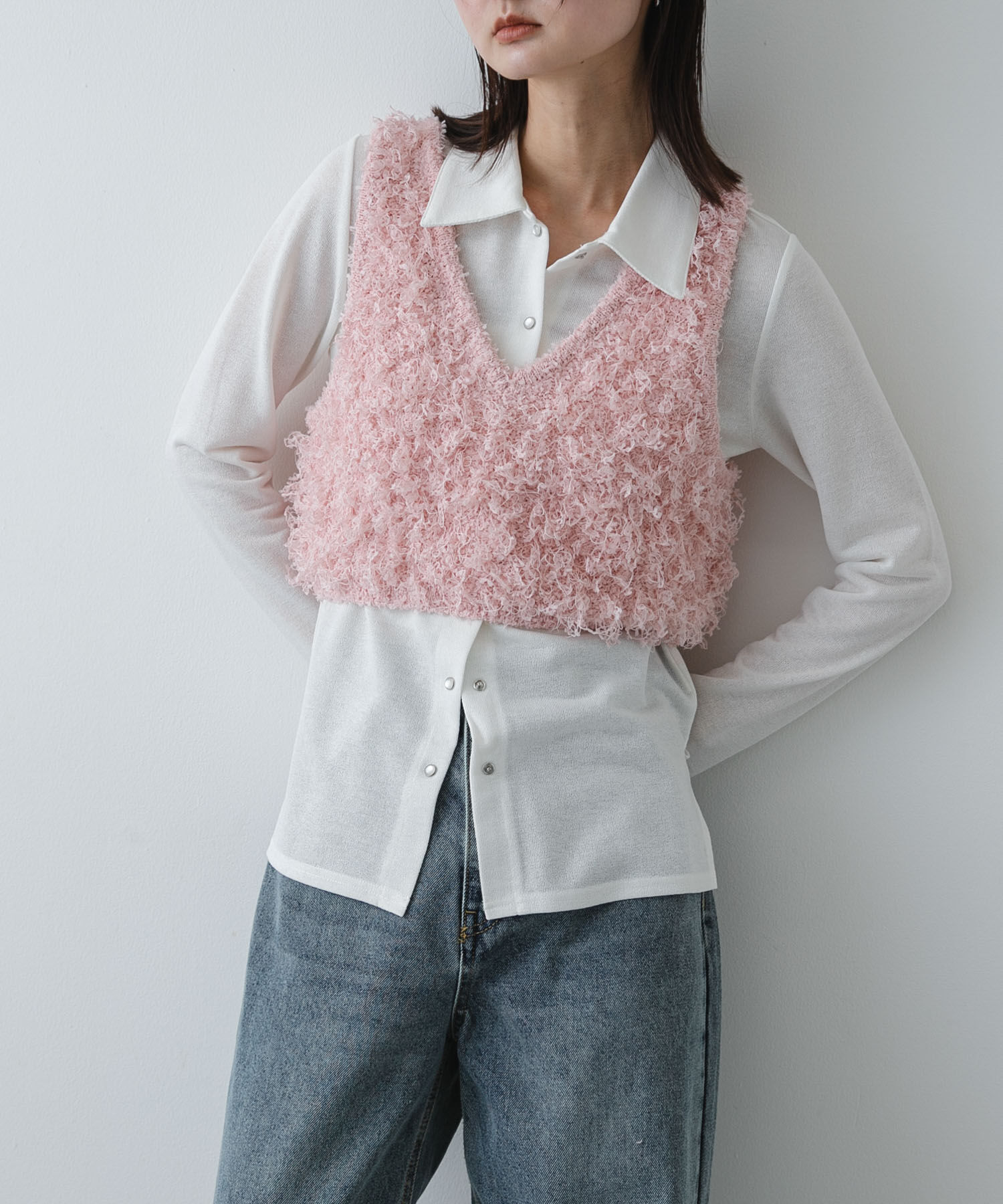 SENSE OF PLACE by URBAN RESEARCH「『洗濯可』2wayリボンヤーンループニットベスト」|ベスト・ジレ|ピンク