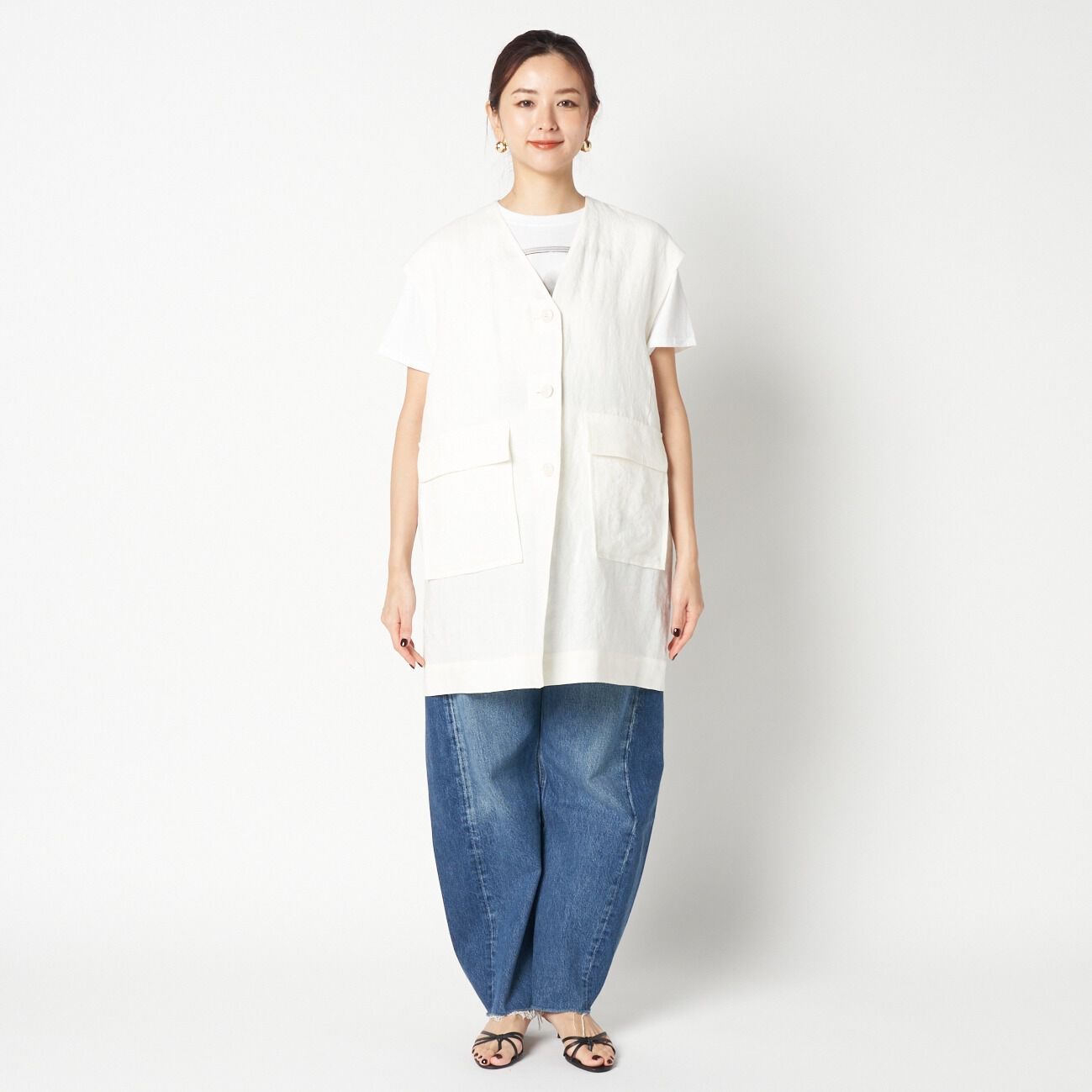 HELIOPOLE「HELIOPOLE DUNGAREES LINEN LONG GILLET」|ベスト・ジレ|