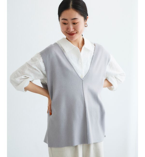 le.coeur blanc「《手洗い可能》ミラノリブVネックベスト」|ベスト・ジレ|