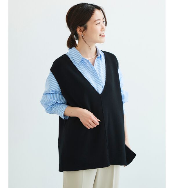 le.coeur blanc「《手洗い可能》ミラノリブVネックベスト」|ベスト・ジレ|