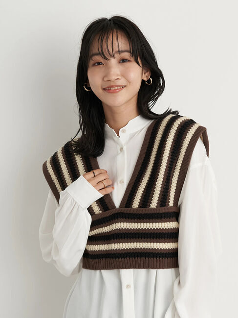 earth music&ecology「マルチストライプビスチェ」|ベスト・ジレ|ブラック