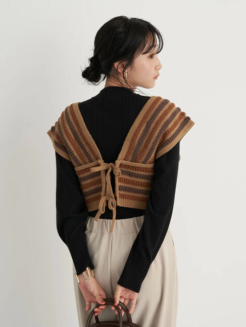 earth music&ecology「マルチストライプビスチェ」|ベスト・ジレ|テラコッタ