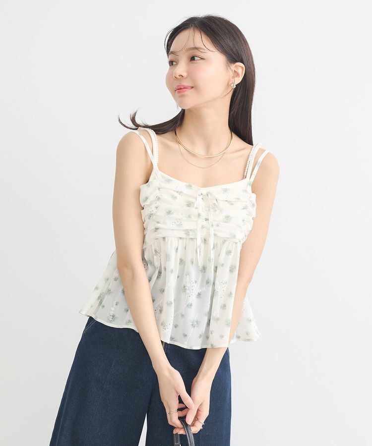 earth music&ecology「花柄ギャザーキャミビスチェ」|ベスト・ジレ|