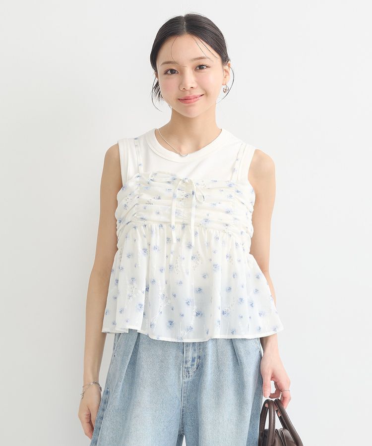 earth music&ecology「花柄ギャザーキャミビスチェ」|ベスト・ジレ|