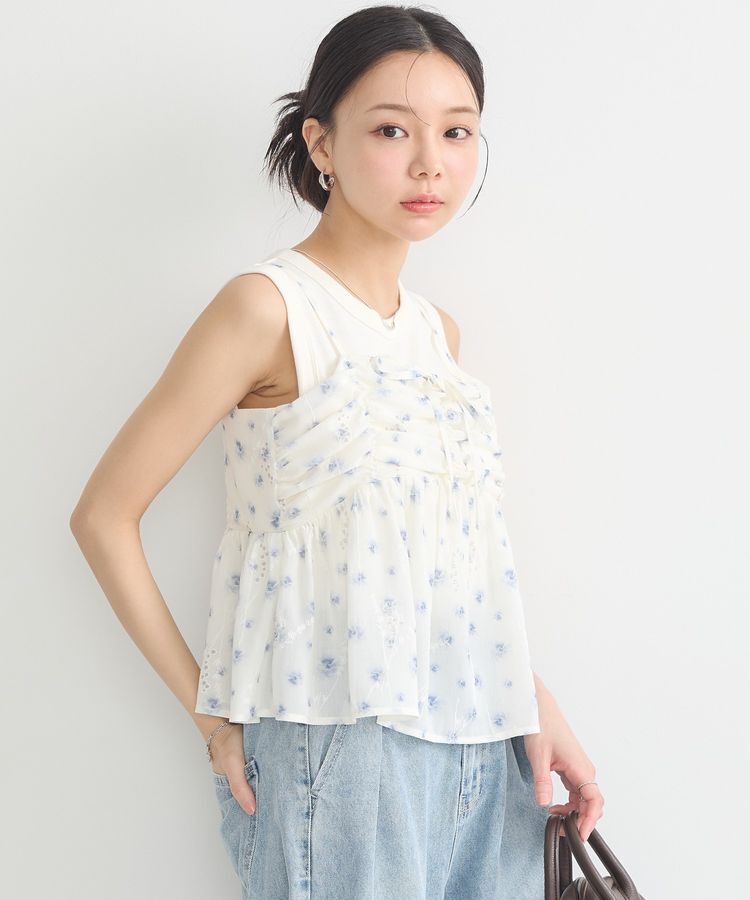 earth music&ecology「花柄ギャザーキャミビスチェ」|ベスト・ジレ|Sax