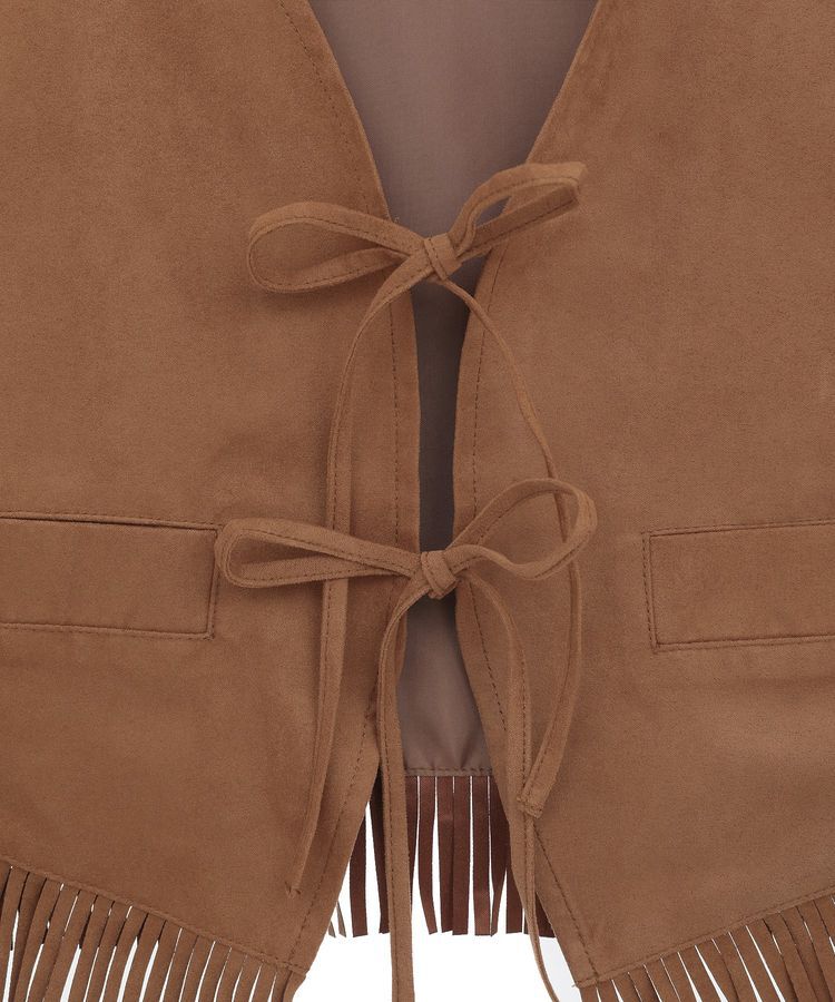 earth music&ecology「スウェード調フリンジベスト」|ベスト・ジレ|