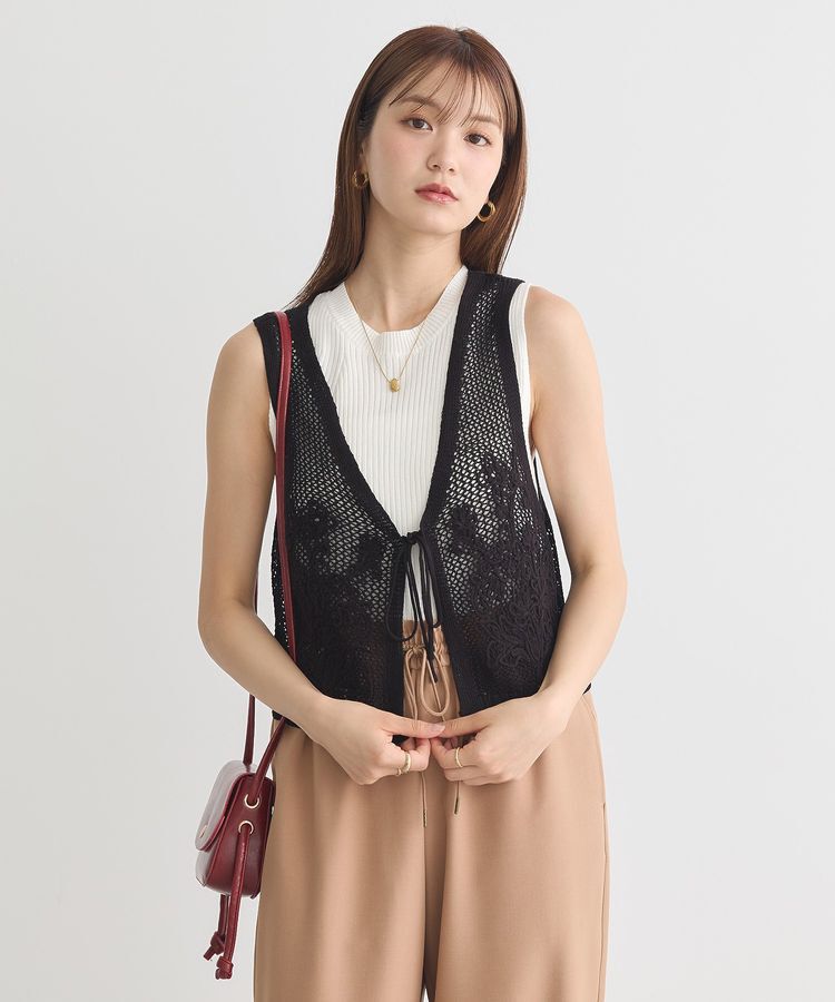earth music&ecology「フラワー刺繍メッシュベスト」|ベスト・ジレ|