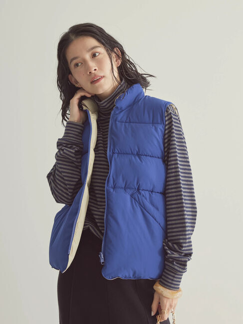  「リバーシブルショート中綿ベスト」|ベスト・ジレ|ブルー