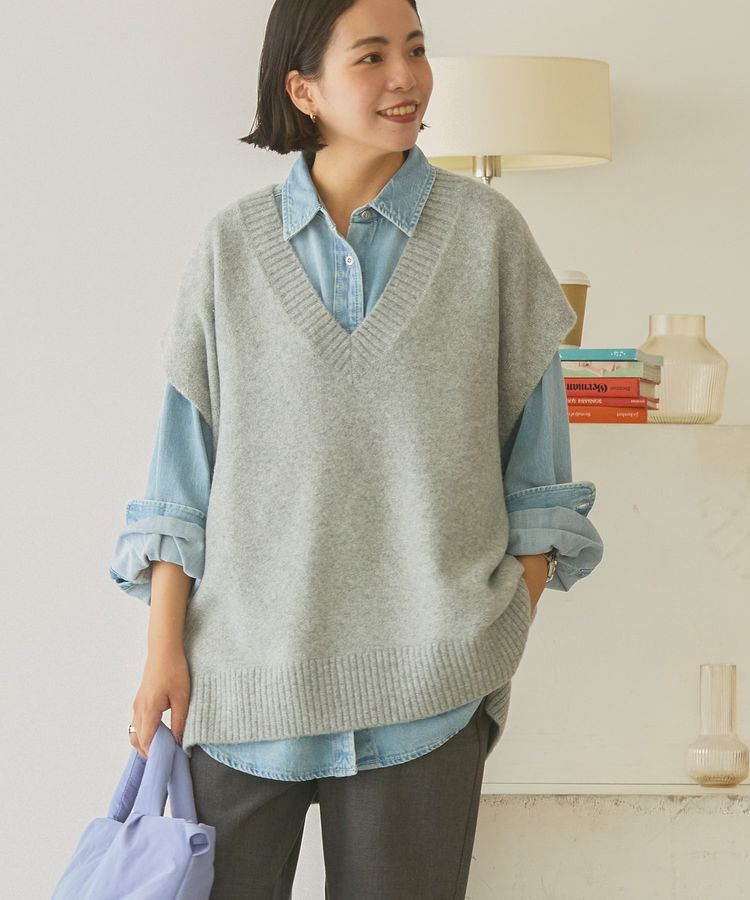 AMERICAN HOLIC「ラメ入りVネックニットベスト」|ベスト・ジレ|Light Gray Mixture