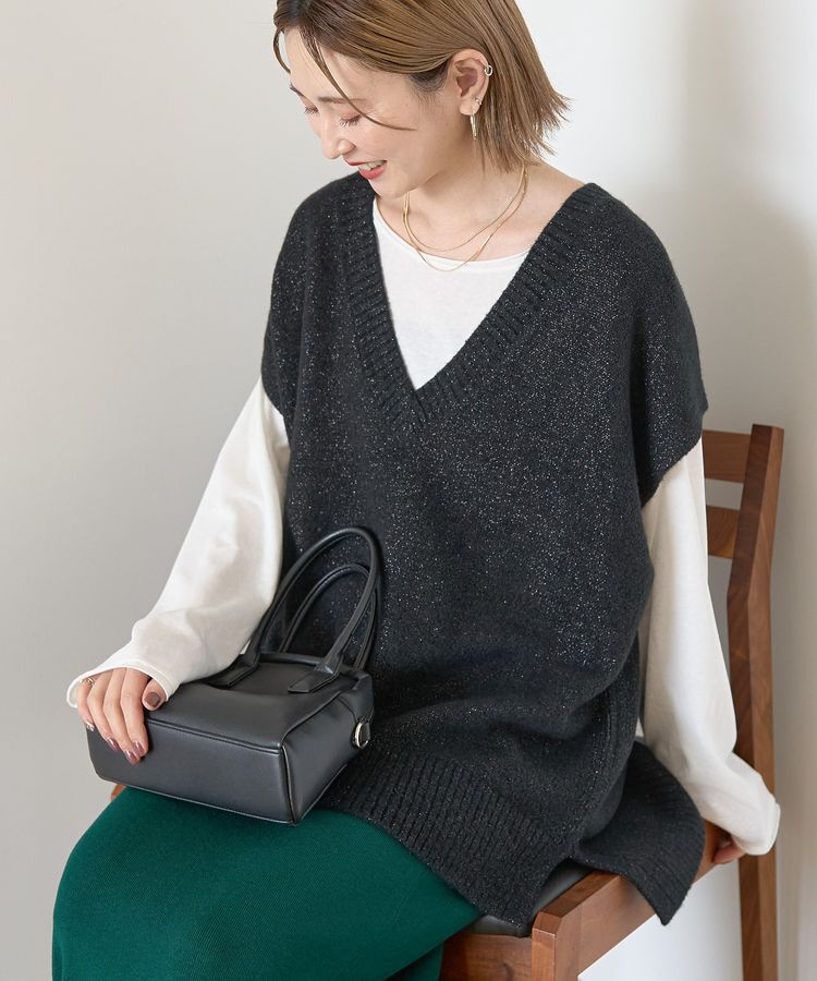 AMERICAN HOLIC「ラメ入りVネックニットベスト」|ベスト・ジレ|