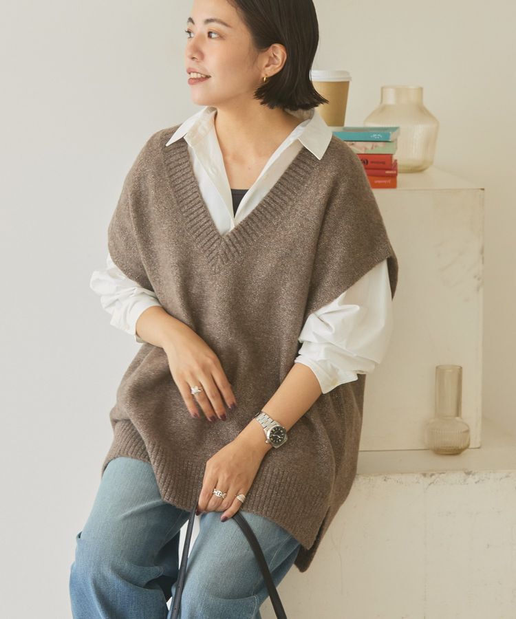 AMERICAN HOLIC「ラメ入りVネックニットベスト」|ベスト・ジレ|