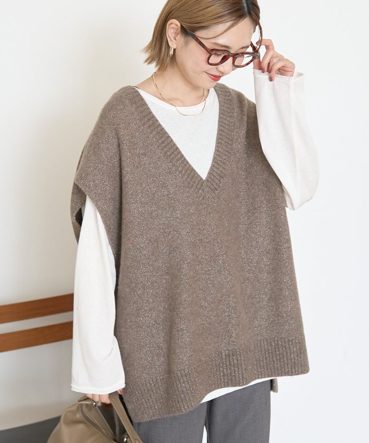AMERICAN HOLIC「ラメ入りVネックニットベスト」|ベスト・ジレ|Mocha