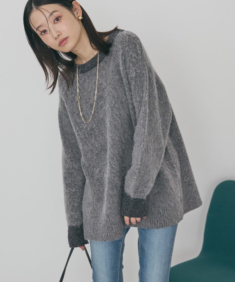 AMERICAN HOLIC「起毛バイカラーニットプルオーバー」|ニット・セーター|Charcoal Gray