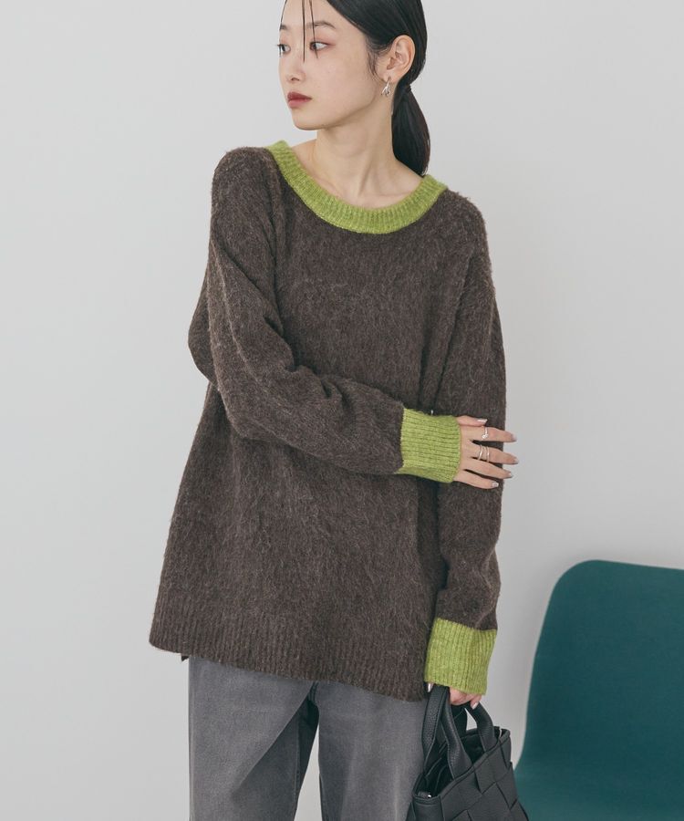 AMERICAN HOLIC「起毛バイカラーニットプルオーバー」|ニット・セーター|Brown