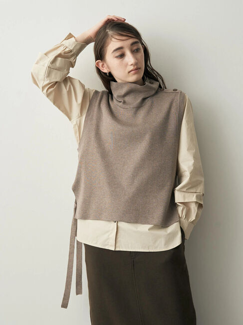 YECCA VECCA「シャツレイヤードニットベスト」|シャツ・ブラウス|ダークベージュ