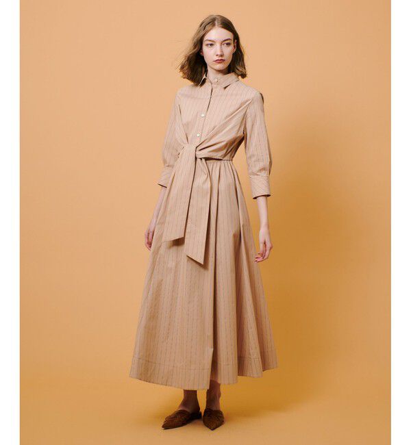 allureville「ピンストライプノットシャツワンピース」|ワンピース|ベージュ