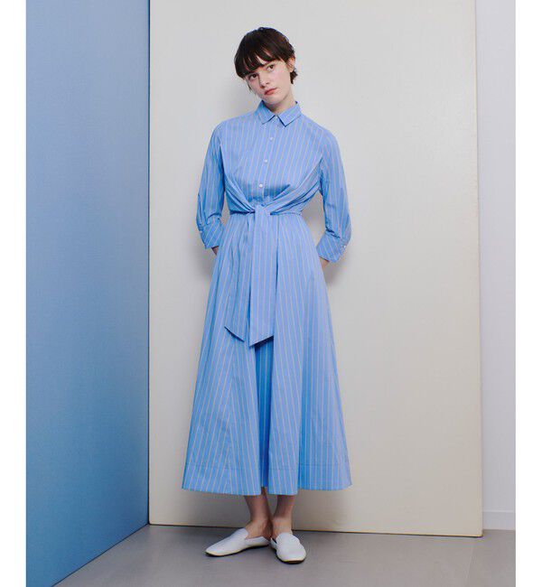 allureville「ピンストライプノットシャツワンピース」|ワンピース|ブルー