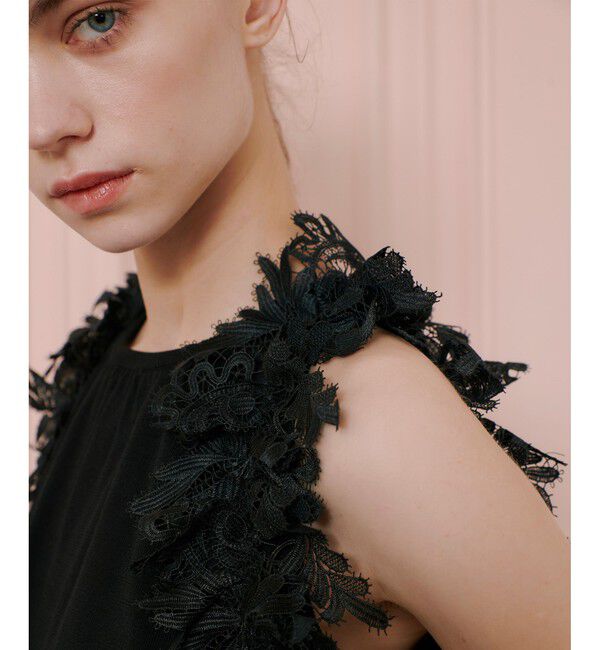 LOULOU WILLOUGHBY「【LOULOU WILLOUGHBY】アームレースプルオーバー」|ニット・セーター|ブラック