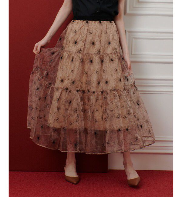 LOULOU WILLOUGHBY「【LOULOU WILLOUGHBY】オーガンジーフラワー刺繍スカート」|スカート|