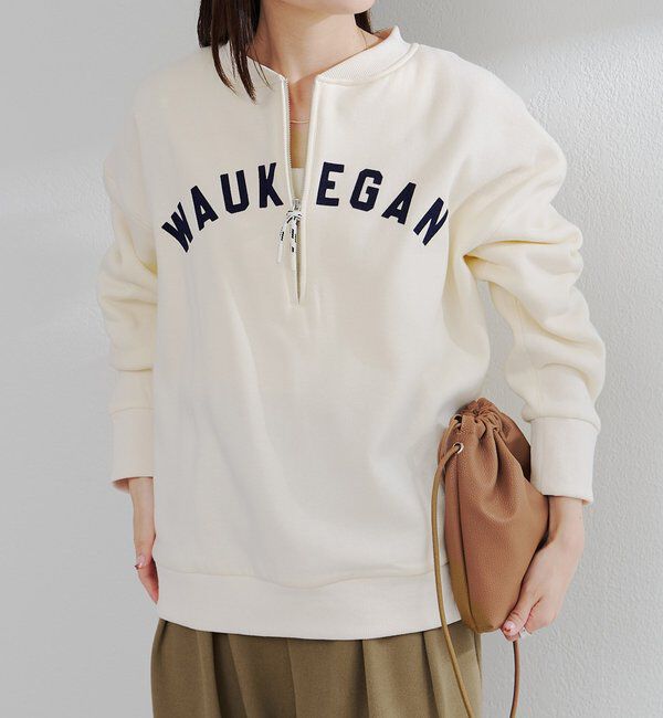  「フロッキープリントハーフジップ裏起毛スウェット」|プルオーバー|