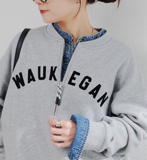  「フロッキープリントハーフジップ裏起毛スウェット」|プルオーバー|