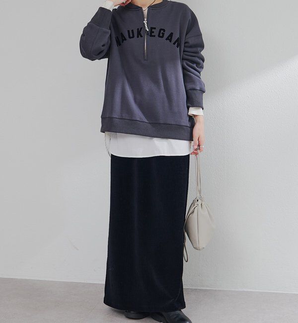  「フロッキープリントハーフジップ裏起毛スウェット」|プルオーバー|