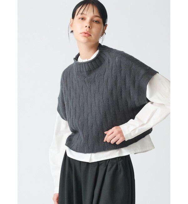 mizuiro ind「mizuiro ind パターン編みショートベスト」|ベスト・ジレ|