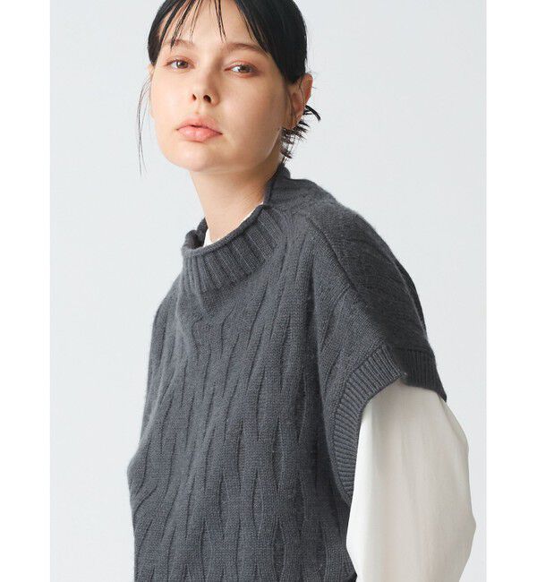 mizuiro ind「mizuiro ind パターン編みショートベスト」|ベスト・ジレ|